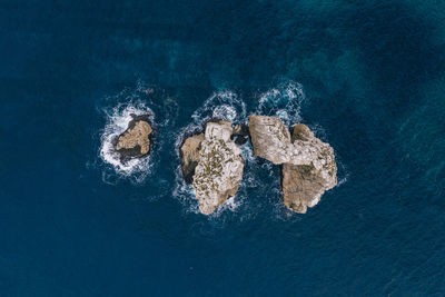 High angle view of rock on sea shore