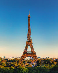 Eiffel tower against clear blue sky