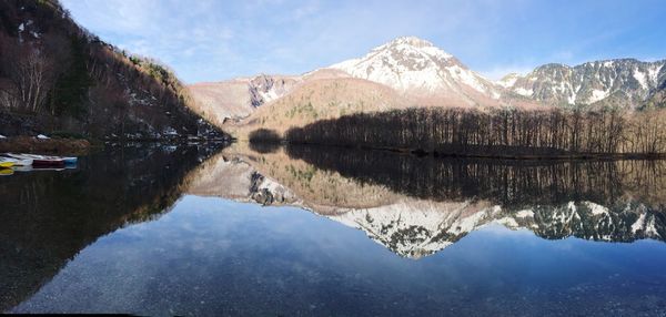 Reflection of mountains in lake against sky