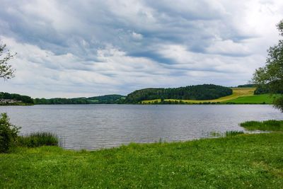 Scenic view of lake against sky