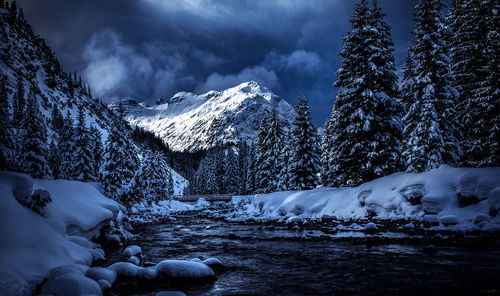 Scenic view of snowcapped mountains against sky