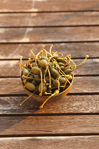 High angle view of vegetables on table