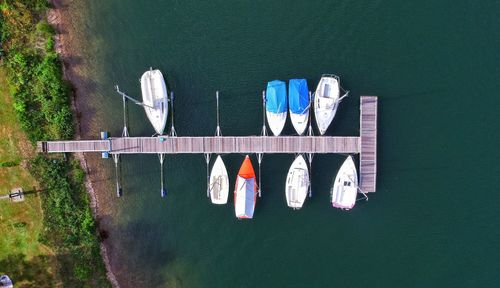 High angle view of boat in river