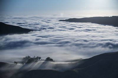 Scenic view of mountain against sky during sunset