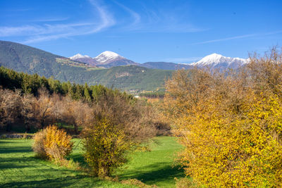 Scenic view of landscape against sky during autumn