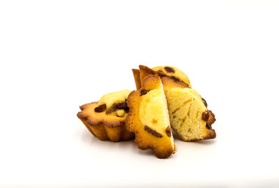 Close-up of cookies against white background