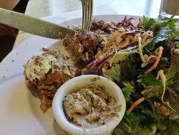 Close-up of food in plate on table