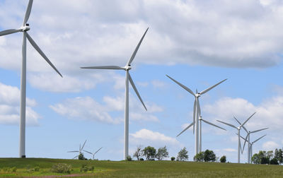 Wind turbines in field