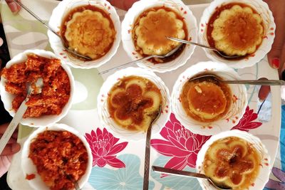 High angle view of dessert in plate on table