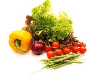 Close-up of fresh fruit on white background