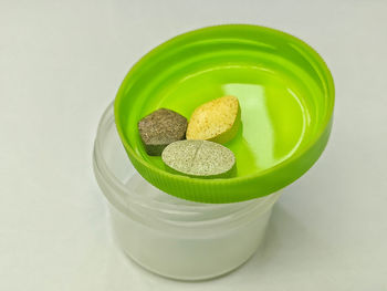High angle view of vegetables in bowl on table