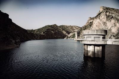 Scenic view of lake against clear sky