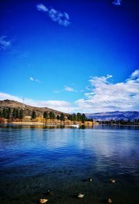 Scenic shot of calm lake against cloudy sky