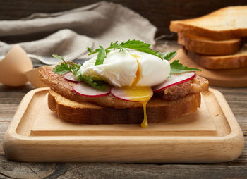 Close-up of breakfast served on table