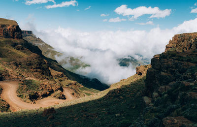 Scenic view of rocky mountains against sky