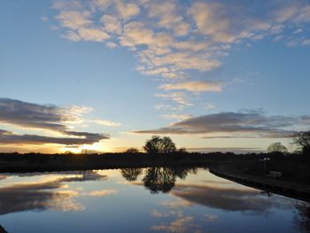 Scenic view of lake against sky during sunset