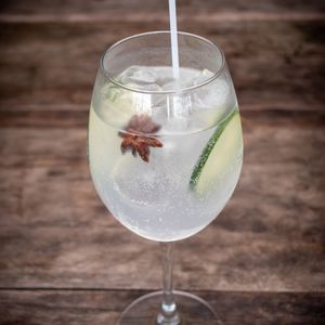 Close-up of wine glass on table