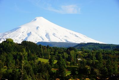 Scenic view of mountains against clear blue sky