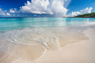 Scenic view of sea against cloudy sky