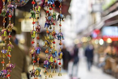 Close-up of decorations for sale at street market