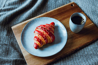 High angle view of breakfast on table