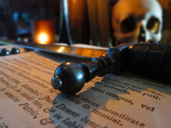 Close-up of text on book