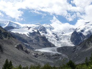 Scenic view of mountains against cloudy sky