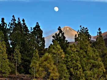 Scenic view of moon in mountains against sky at night