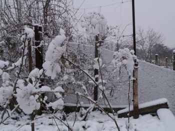 Snow on field against sky during winter