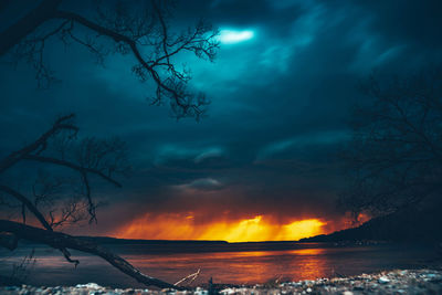 Scenic view of lake against sky during sunset