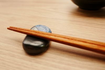 High angle view of paintbrushes on table