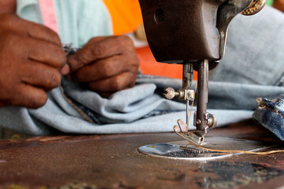 Close-up of sewing machine