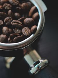 High angle view of coffee beans on table