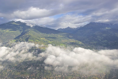 High angle view of land against sky