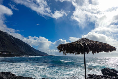 Scenic view of sea against blue sky