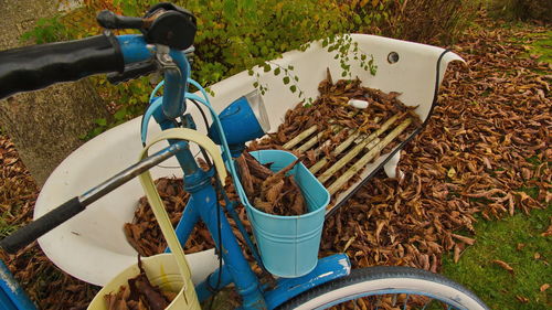 High angle view of bicycle on field