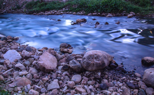 High angle view of stones at beach