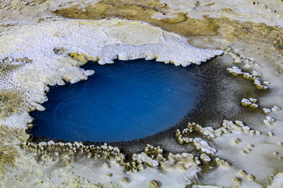 High angle view of hot water spring