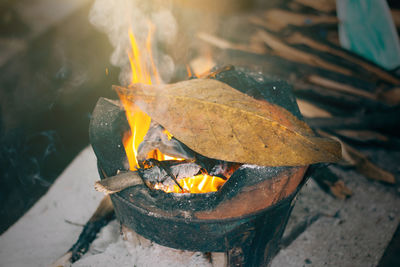 High angle view of bonfire