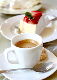 Close-up of coffee served with tea on table