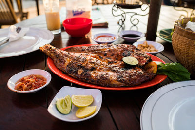 High angle view of food on table