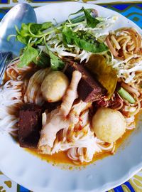 High angle view of meal served in plate