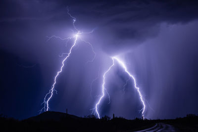 Lightning in sky at night