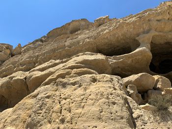 Low angle view of rock formations against sky