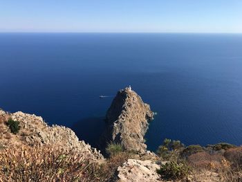 High angle view of sea against clear sky