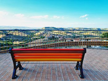 Rainbow bench located on the mare monti terrace in the historic center of spoltore abruzzo italy