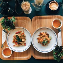 Lunch with spaghetti and coffee