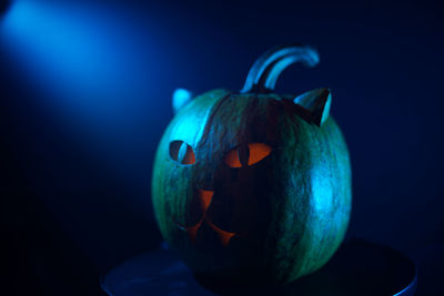 Close-up of jack o lantern on table