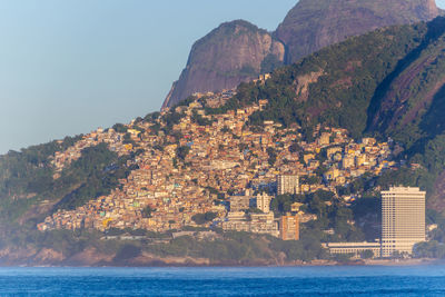 Scenic view of sea and buildings against sky