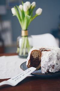 Close-up of cake on table at home